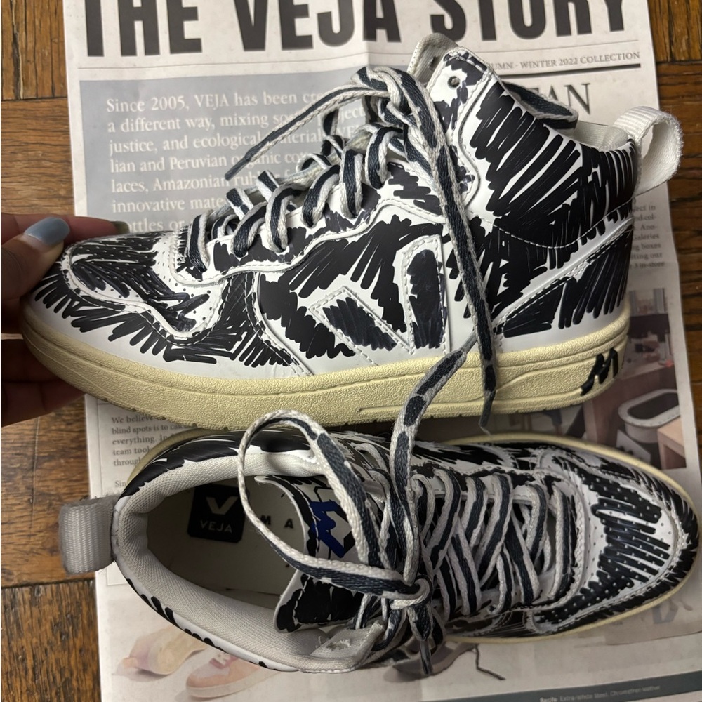 Veja High-Top Sneakers with Black and Cream Pattern
